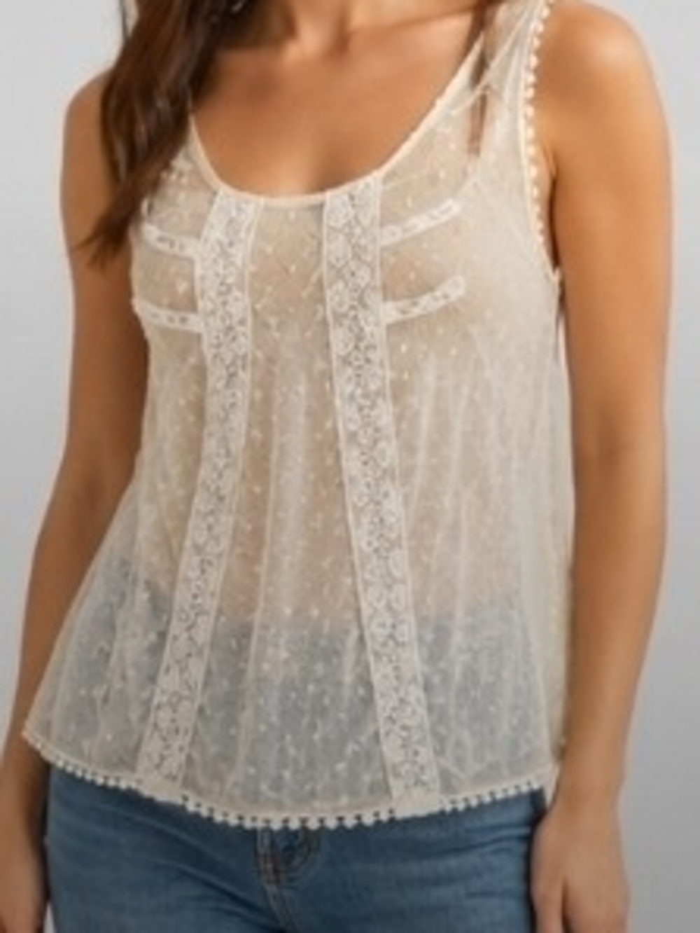 Monteau Sheer Lace-Trim Camisole in Cream